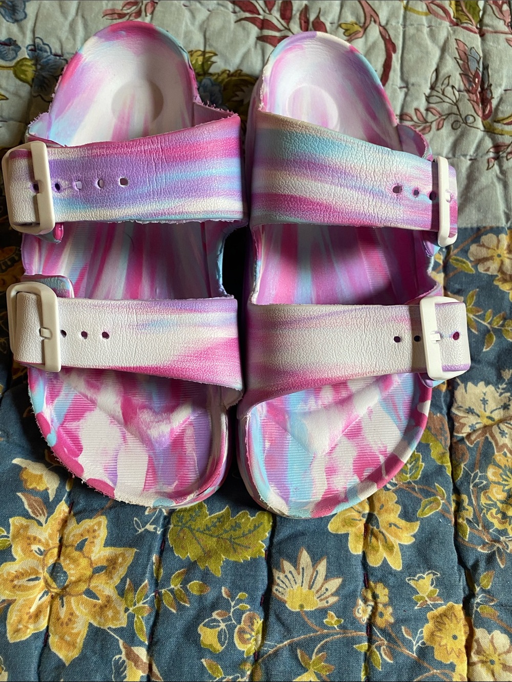 Kids Tie-Dye Pink & Blue Adjustable Slide Sandals